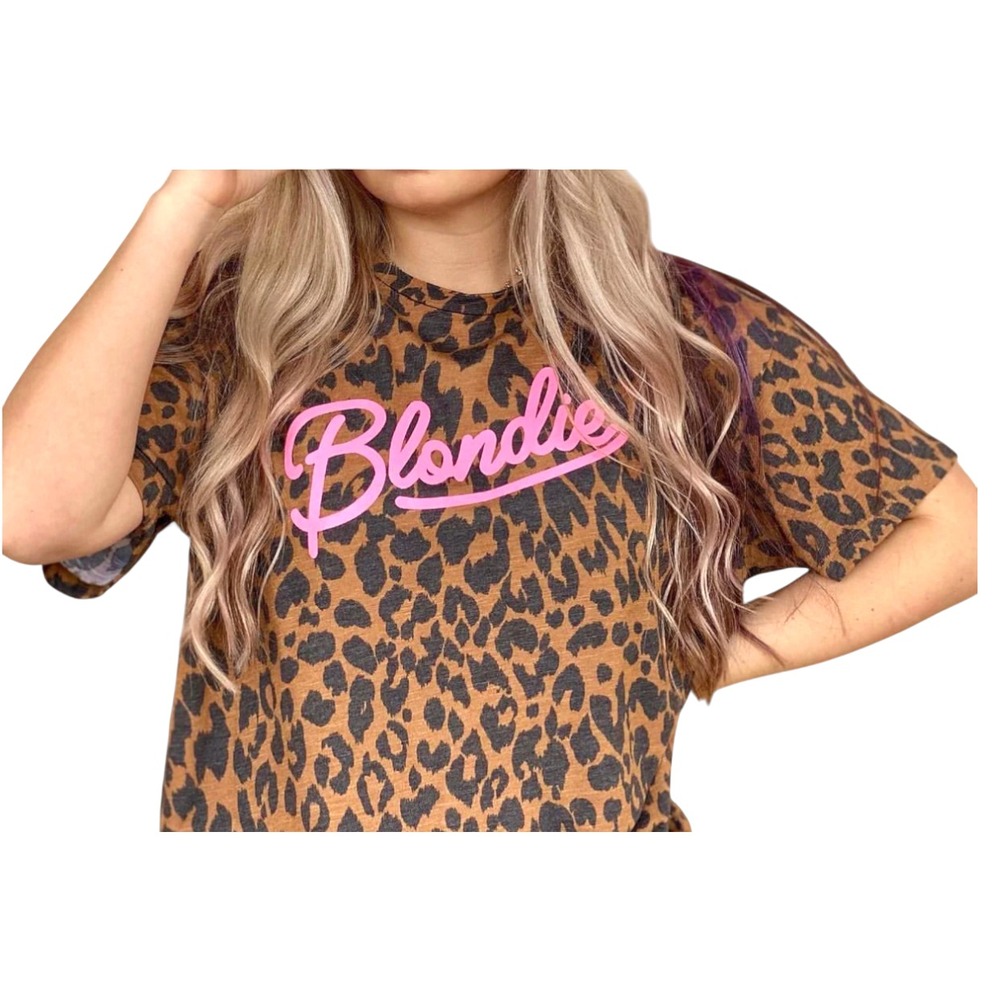 ZUTTER Brown/Black Faded Leopard PINK BLONDIE GRAPHICS Basic Tee T-Shirt Top M